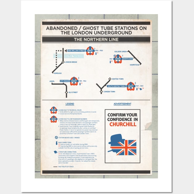 Northern Line - Abandoned Ghost Stations on the London Underground Posters Wall Art by PenneyDesign